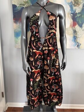 CORAMOON Mushrooms Fairyland Forest Printed V-neck Jumpsuit